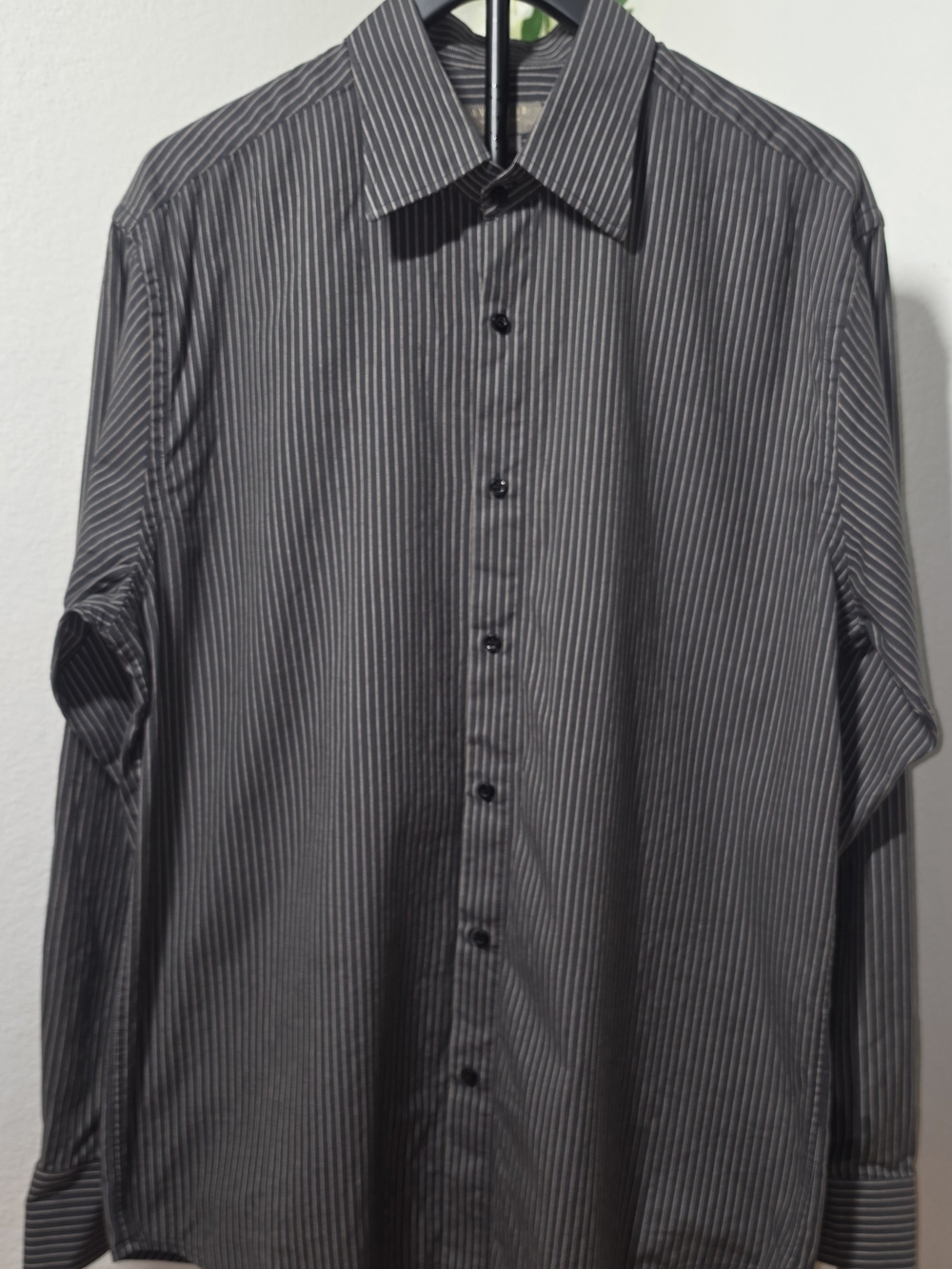 Men's Black Pinstripe Dress Shirt